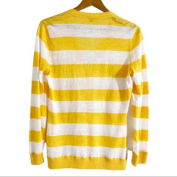 Lafayette 148 Yellow Striped Linen Blend Button Front Cardigan Size Medium - Picture 2 of 10